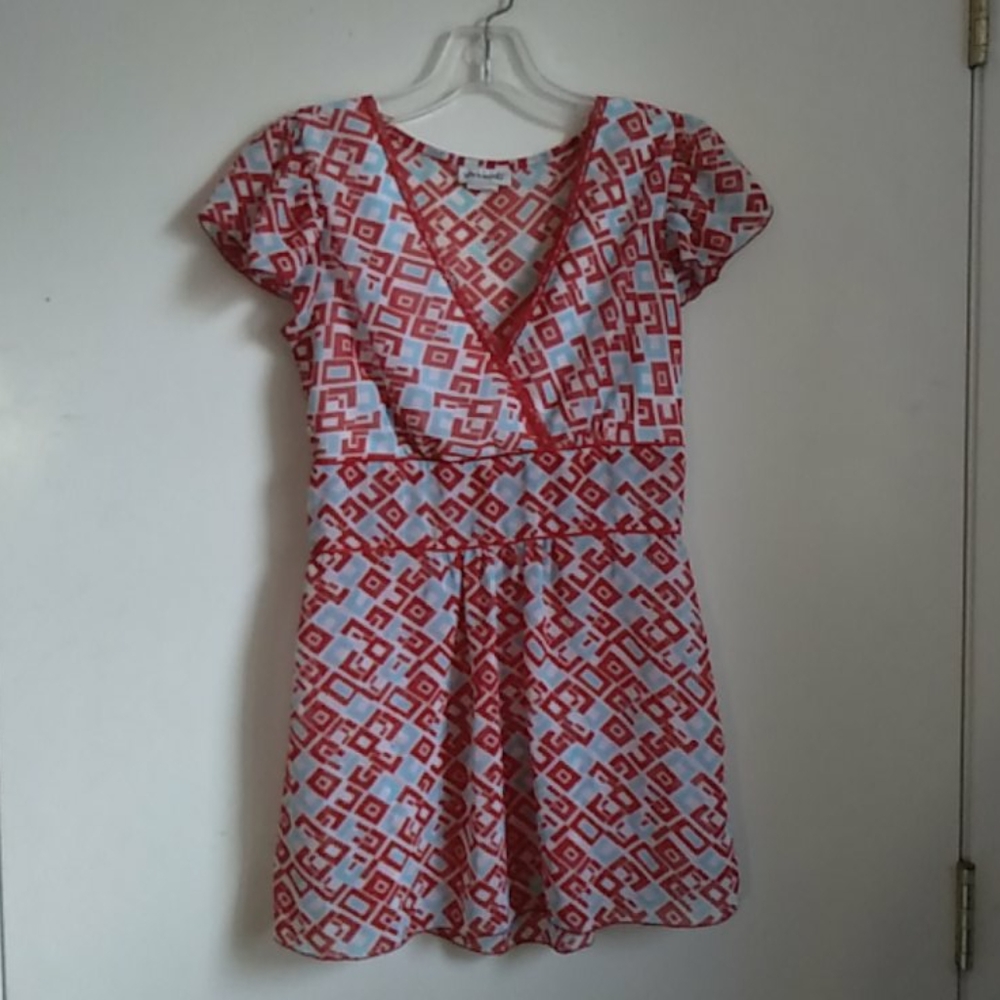 Von Mozart red and blue blouse size M